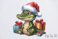 Watercolor Christmas Crocodile Clipart PNG Product Image 1