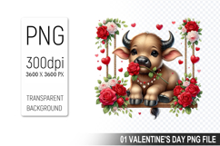 Valentine&#039;s Cow Cub Clipart PNG, Digital Download File Product Image 1