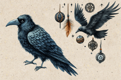Watercolor Halloween Raven. PNG sublimation BUNDLE Product Image 18