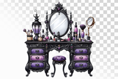 Gothic Vanity Table Mirror Skulls Halloween PNG Product Image 1