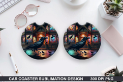 Crows Car Coaster Sublimation| Halloween Coaster PNG Design Product Image 1