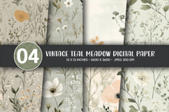 Vintage Teal Meadow Digital Paper Product Image 1