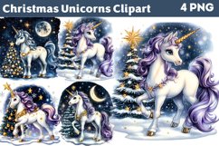 Christmas Unicorns Clipart PNG Product Image 1