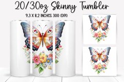 Rainbow Butterfly and Flowers - Tumbler Sublimation Design Product Image 1