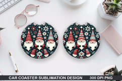 Cute Gnome Car Coaster Sublimation | Christmas Coaster PNG Product Image 1