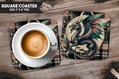 Dragon, Fantasy &amp; Whimsy, Buffalo Plaid Square Coaster PNG Product Image 1