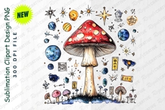 Watercolor Mushroom With Planets And Stars Clipart Product Image 1