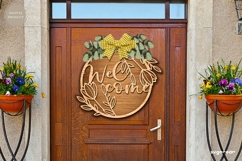 Welcome Floral Door Sign Laser Cut | Wooden Door Hanger Product Image 2