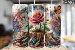 Watercolor Flower Wooden Stump Tumbler - High Quality 3Dpi Product Image 1