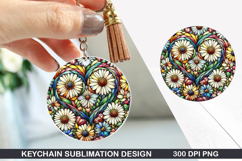 Flower Keychain Sublimation - Spring Keychain PNG Design Product Image 1