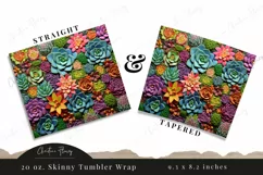 3D Embroidered Succulents 20 oz Skinny Tumbler Sublimation Product Image 2