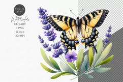 Butterfly and lavender clipart, Birthday clipart, Product Image 1