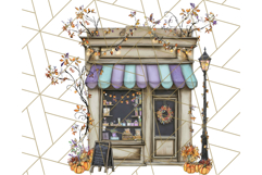 Fall Town Building Clipart PNG, Autumn Home Decor Scenes Product Image 3