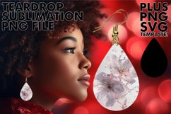 Aqua Bloom: Sublimation Teardrop Earrings Designs Art PNG Product Image 1