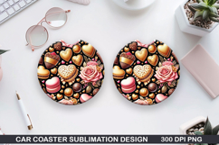 Heart Car Coaster Sublimation |Valentine Coaster PNG Product Image 1
