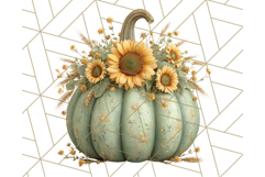 Pumpkin Clipart with Fall Flowers PNG Autumn Illustration Product Image 3