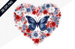 Butterfly And Floral Heart - 4Th Of July Sublimation Design Product Image 1