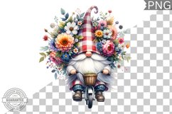 Floral Crown Gnome Rides A Bike Sublimation Clipart Design Product Image 1