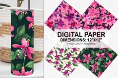 Fuchsia Flowers Pattern Digital Paper- Flowers Background Product Image 1