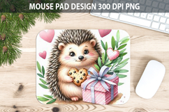 Watercolor Hedgehog Mouse Pad Sublimation - Valentines PNG Product Image 1