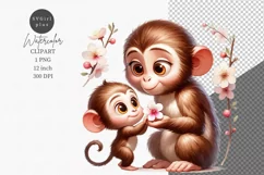 Mother's Day, Monkey clipart, Flowers clipart, Cute animals Product Image 1