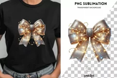 Christmas Lights Coquette Bow, Holiday PNG Design, Christmas Product Image 1