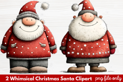 2 Whimsical Christmas Santa Clipart | Cute Santa PNG Product Image 1