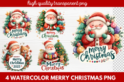 4 Watercolor Merry Christmas PNG | Festive Holiday Product Image 1