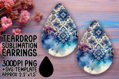 Charming Teardrop Earrings PNG for Crafting , Watercolor Pat Product Image 1