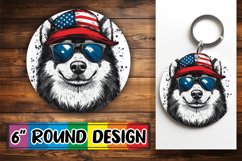 Sublimation Round Design - Dog with American Flag Car Coaste Product Image 1