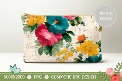 White Vintage Cosmetic Bag, Flowers Cosmetic Bag Template Product Image 1