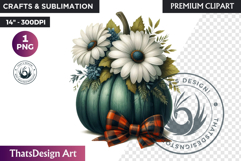 Floral Coquette Pumpkin and Daisy PNG with bow fall Clipart Product Image 1
