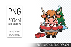 Cute Christmas Highland Cow , Animal Sublimation Clipart PNG Product Image 1