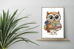 Wise Owl with Backpack Holding Books Watercolor PNG Product Image 2