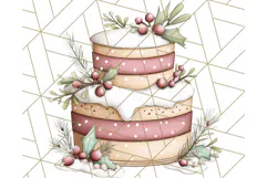 Christmas Cake Clipart PNG, Cottagecore Holiday Desserts Product Image 3