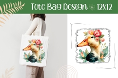 Watercolor Goose Illustration, Floral Tote Bag Sublimation Product Image 1