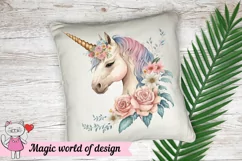 Humble unicorn with roses on its mane, watercolor png Product Image 4