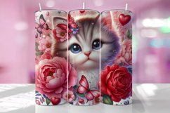 Valentine's Day Kitten Tumbler Wrap Sublimation Design Product Image 1