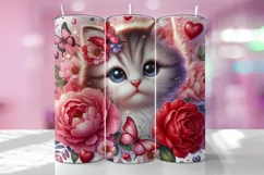 Valentine's Day Kitten Tumbler Wrap Sublimation Design Product Image 1