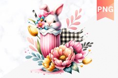Easter Bunny And Milkshake Flowers Sublimation - Clipart PNG Product Image 1