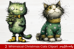 2 Whimsical Christmas Cats Clipart | Cute Festive Cat PNG Product Image 1