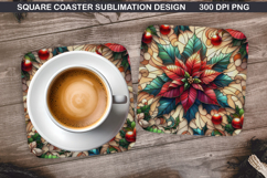 Poinsettias Coaster Sublimation, Christmas Coaster PNG Product Image 1