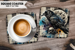 Crow, Birds &amp; Others, Buffalo Plaid Square Coaster PNG Product Image 1