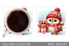 Christmas Owl Coaster Sublimation. Christmas Coaster Design Product Image 1