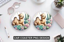 Alpaca Flowers Car Coaster Sublimation |Animal Coaster PNG Product Image 1