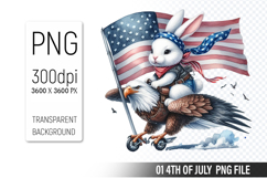 4th Of July Bunny Sublimation Clipart PNG Design Product Image 1