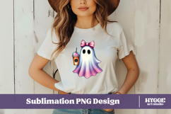 Coquette Halloween Ghost Iced Coffee PNG DTF Sublimation Product Image 2