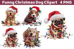 Funny Christmas Dog Watercolor Clipart PNG Product Image 1