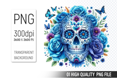 Sugar Skull Clipart PNG, Sublimation Skull Flowers Product Image 1