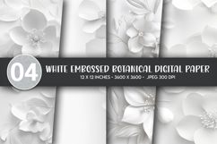 White embossed botanical digital paper Product Image 1